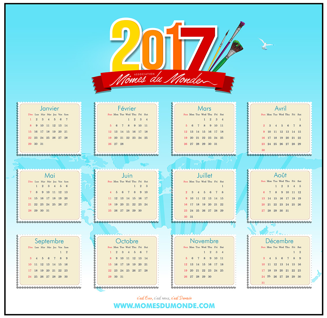 calendrier bleu couleurs 2017